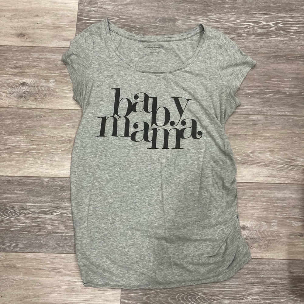 Baby Mama Maternity Tee-Medium Grey and Black Ruching Side T Shirt